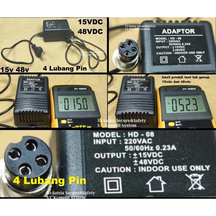 adaptor 15v 48v 4 lubang Pin 0.23a power supply mixer 15V&48V 15V48V