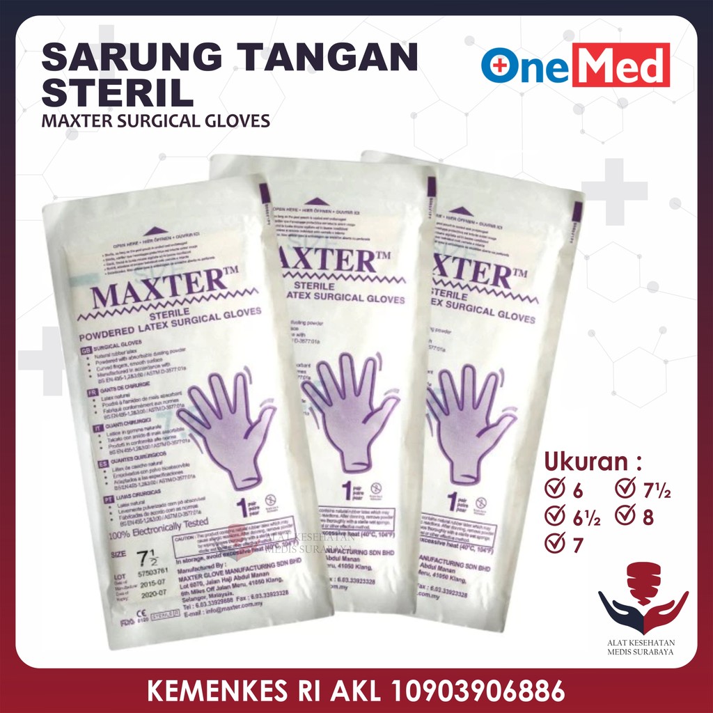 Sarung Tangan Steril Ukuran S M L XL Bedah Operasi Sterile Handscoon Maxter 6,5 7 7,5 8 Ecer