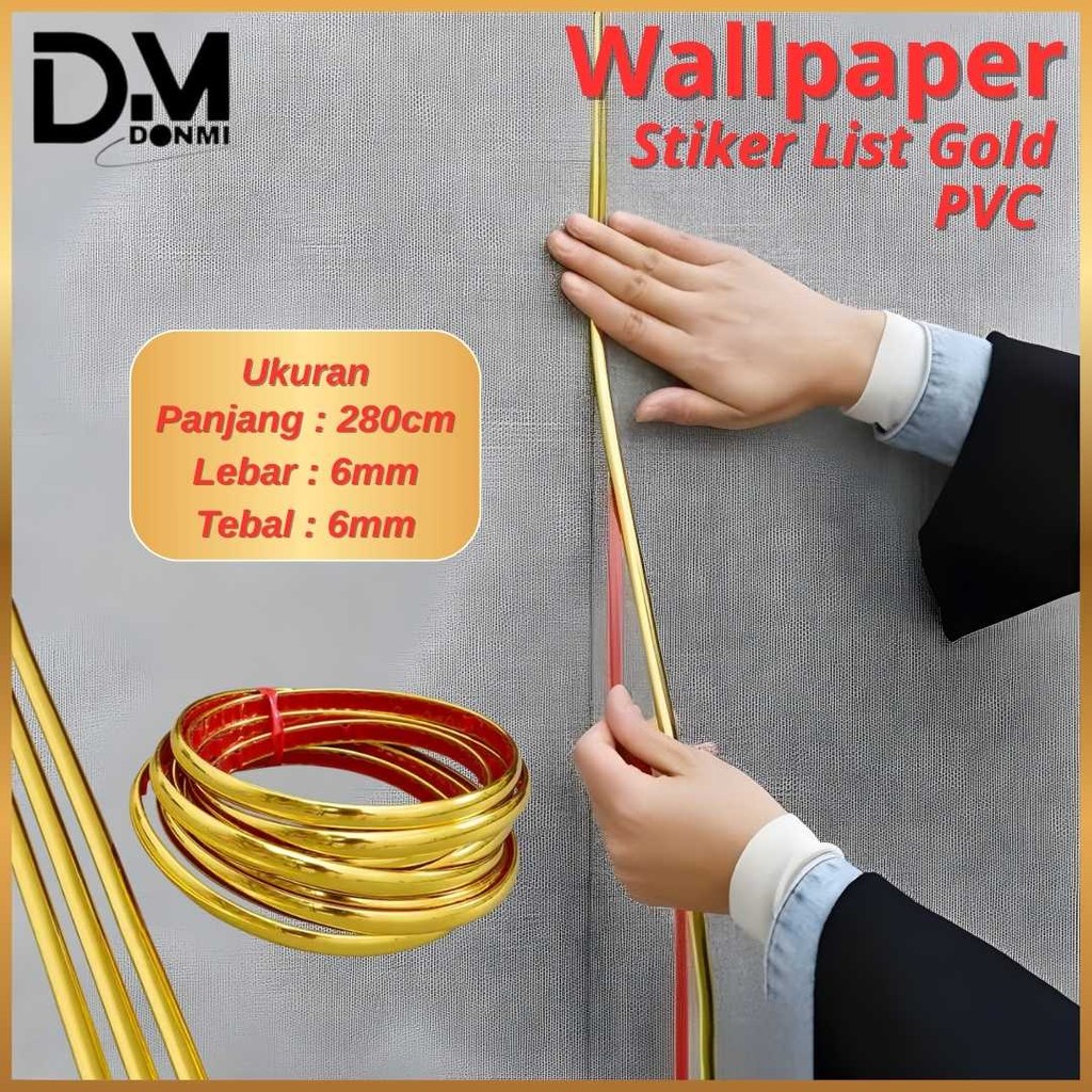 Donmi - Wall STICKER Panjang 3 meter PVC list gold  / LIST PLAT STRIP MIRROR / LIST GOLD PLAT STRIP 