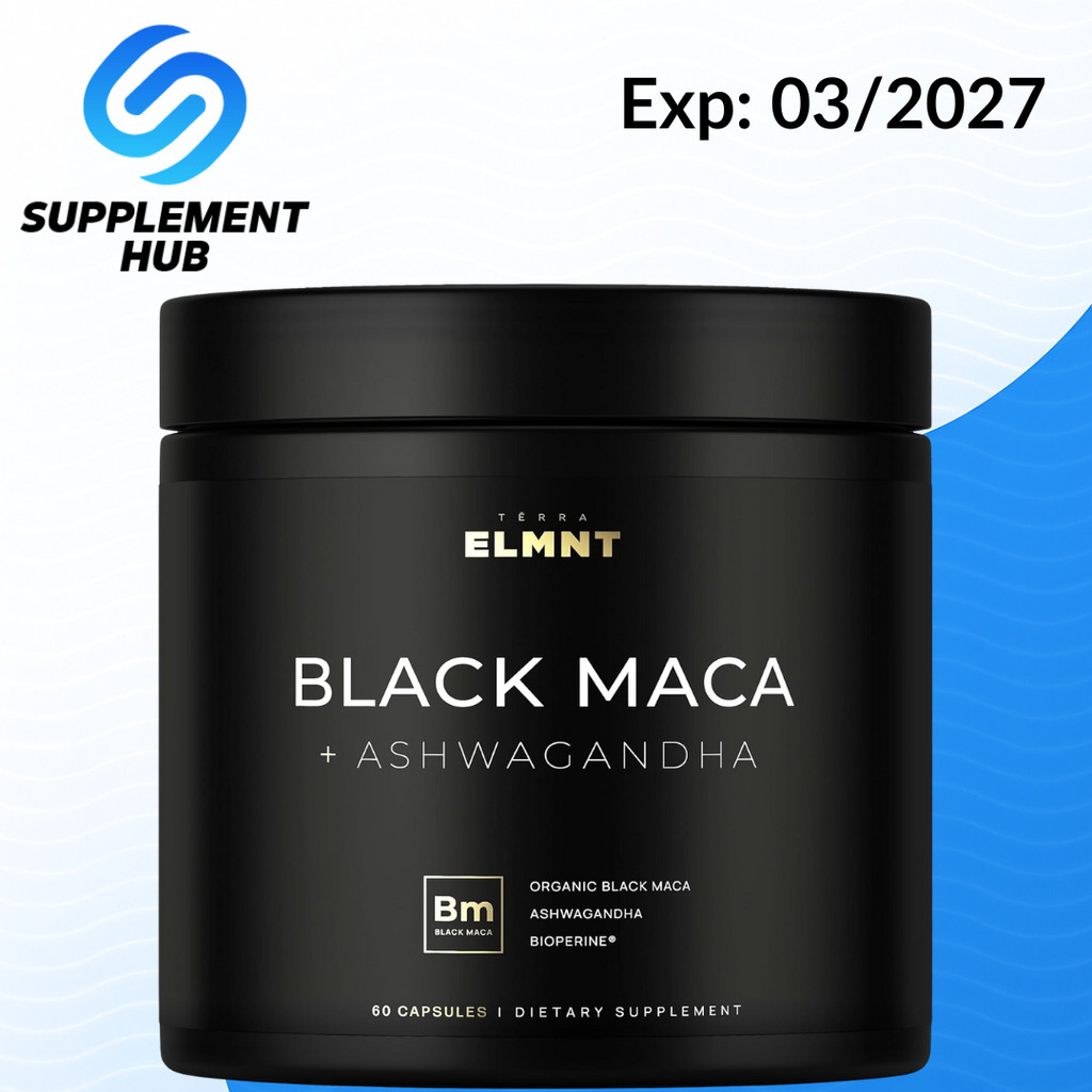 TERRA ELMNT Black Maca Root Organic 40,000mg w. Ashwagandha 60 Capsules Pure Maca Peruana Maca Powde