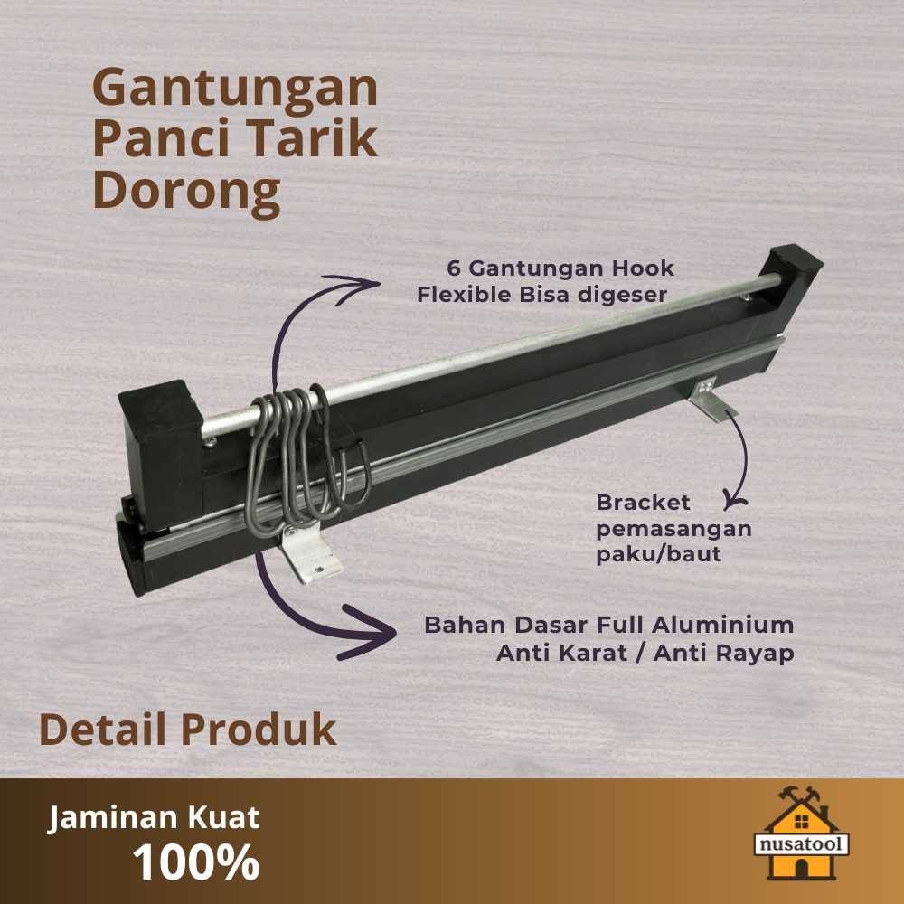 Solusi Dapur Rapi – Gantungan Panci Kabinet Rel Huben 6 Kait Tarik