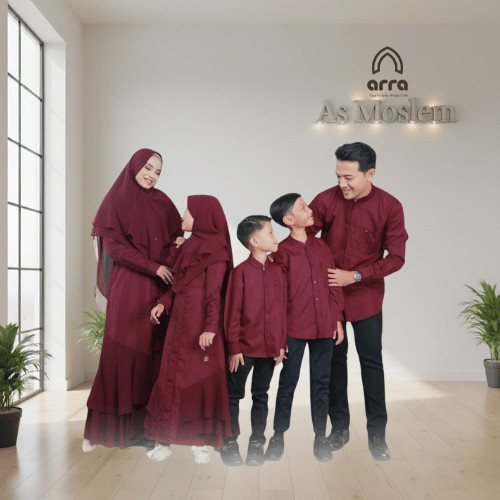 ARRA  Sarimbit Keluarga Series Arafah Gamis Koko Khimar Warna Maroon Arrafah Bahan Toyobo Fodu