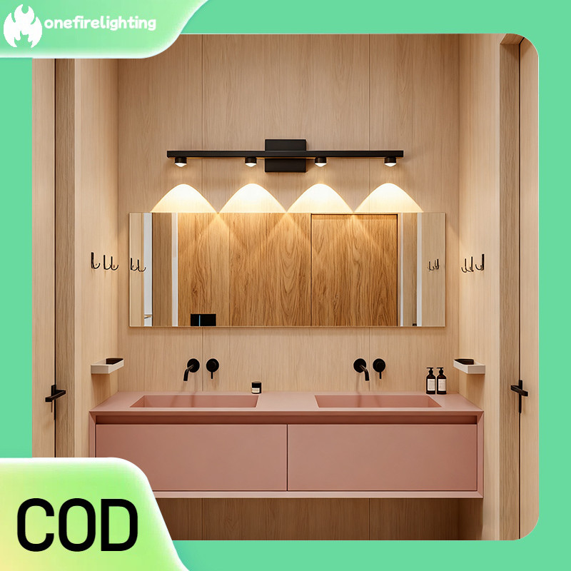 Lampu Dinding Kamar Mandi Modern 4 Lampu LED Tahan Air, Lampu Cermin Kamar Mandi Stylish Hitam Lampu