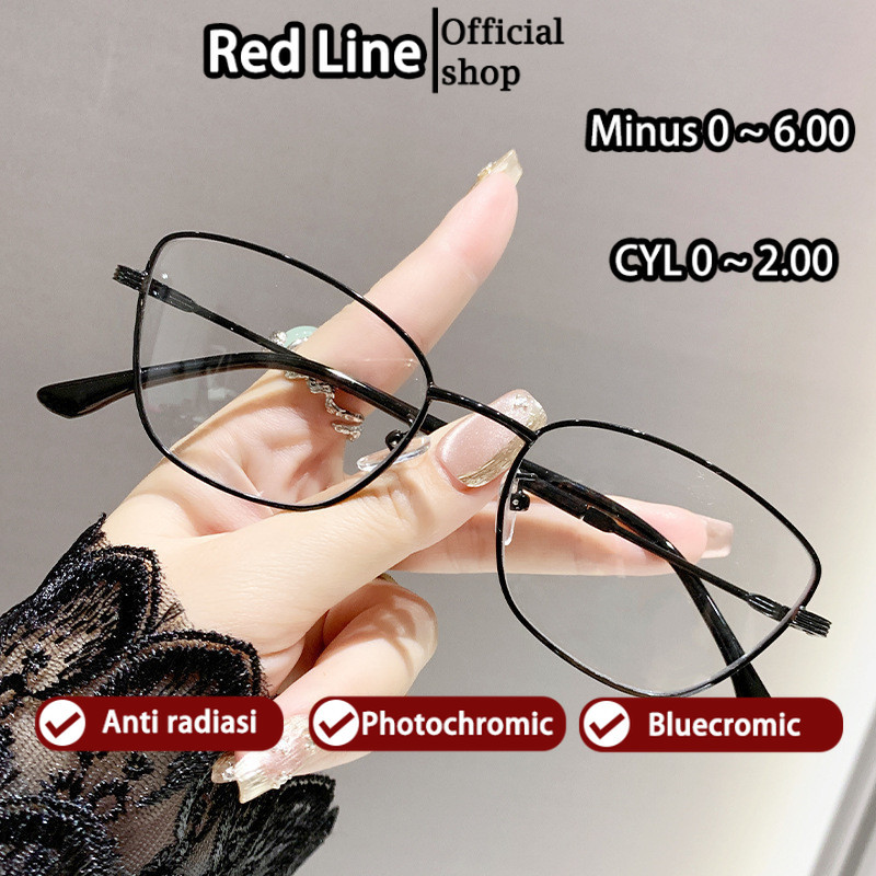 Red Line Cat Eye Kacamata Minus Anti Blueray Wanita Fashion Besi Frame Bluecromic| Antiradiasi Bluer