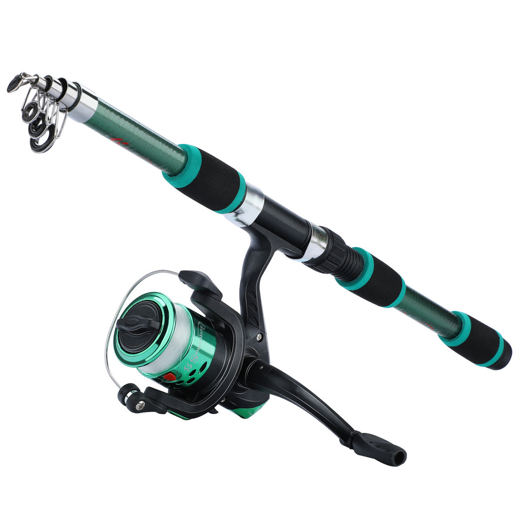 Spinning Fishing Pole Set 1.8M Portable Telescopic Rod with 5.2:1 3BB Fishing Reel Max Drag 5kg Full