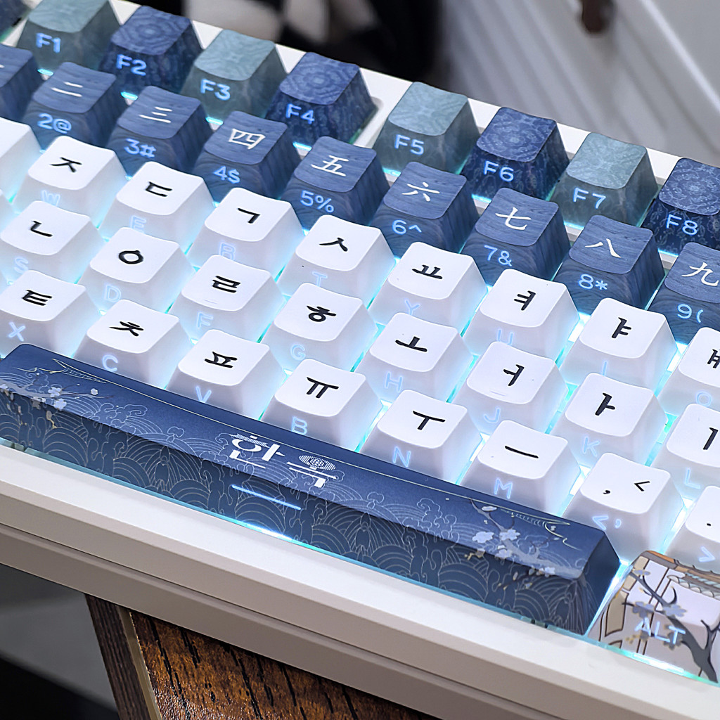 Keycaps Korean Side Engraved Blue 126Keys Translucent Cherry Pbt English Viewing Angle Pbt Dye Custo