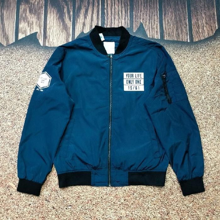 jaket bomber pria motoran BANGBANG JEANS patch saku samping lengan casual bahan parasut size L