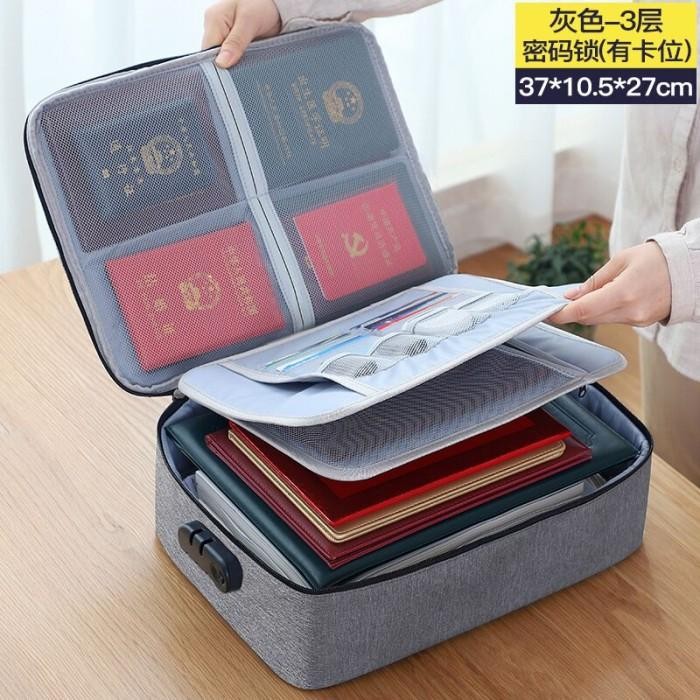 safitri_nik21 | Tas Dokumen Travel Bag document Storage Box dengan Password Travelling - Grey