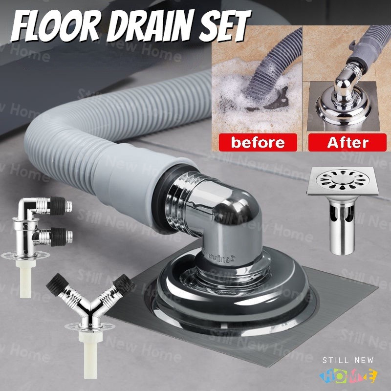 Satu Set Conector Floor Drain Mesin Cuci / Pembuang Air Mesin Cuci Ke Saluran Air / Konektor Floor D