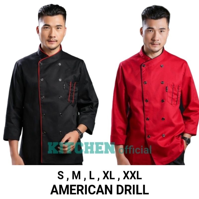 RIRUSHOP KITCHEN.Official Baju Koki Chef Jacket Lengan Panjang / Baju Koki / Baju Chef / Seragam Mas