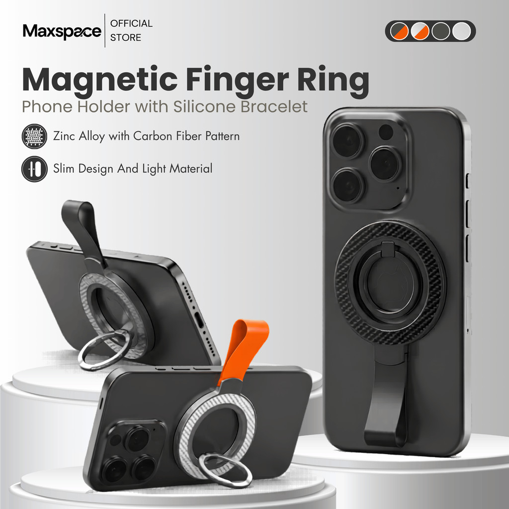 MAXSPACE Magsafe Magnetic Ring Stand Holder Adjustable 360 Carbon Fiber Silicone Strap for Iphone 12