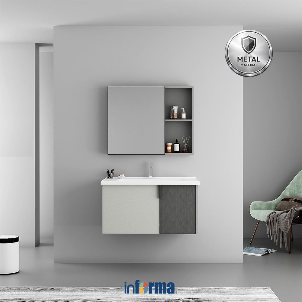 Informa Darian Set Kabinet Kamar Mandi - Abu-Abu Lemari Toilet Kabinet Wastafel Rak Mandi Storage Ka