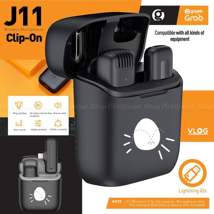Wireless Lavalier Mic J11 with Case Charger Clip On Jepit Lightning HP
