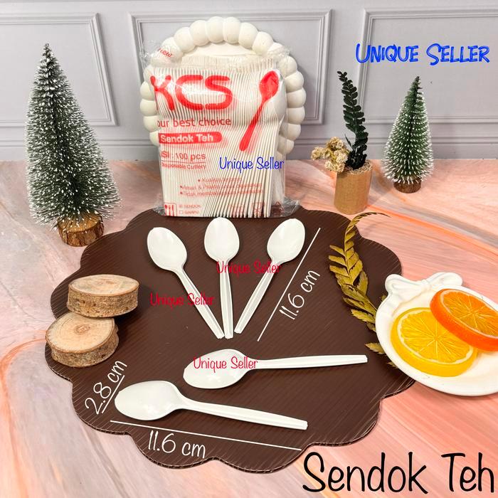 Sendok Teh Plastik KCS isi 100 / Sendok Puding Agar Jelly Besar Plastik Putih Bening / Sendok Teh Pu