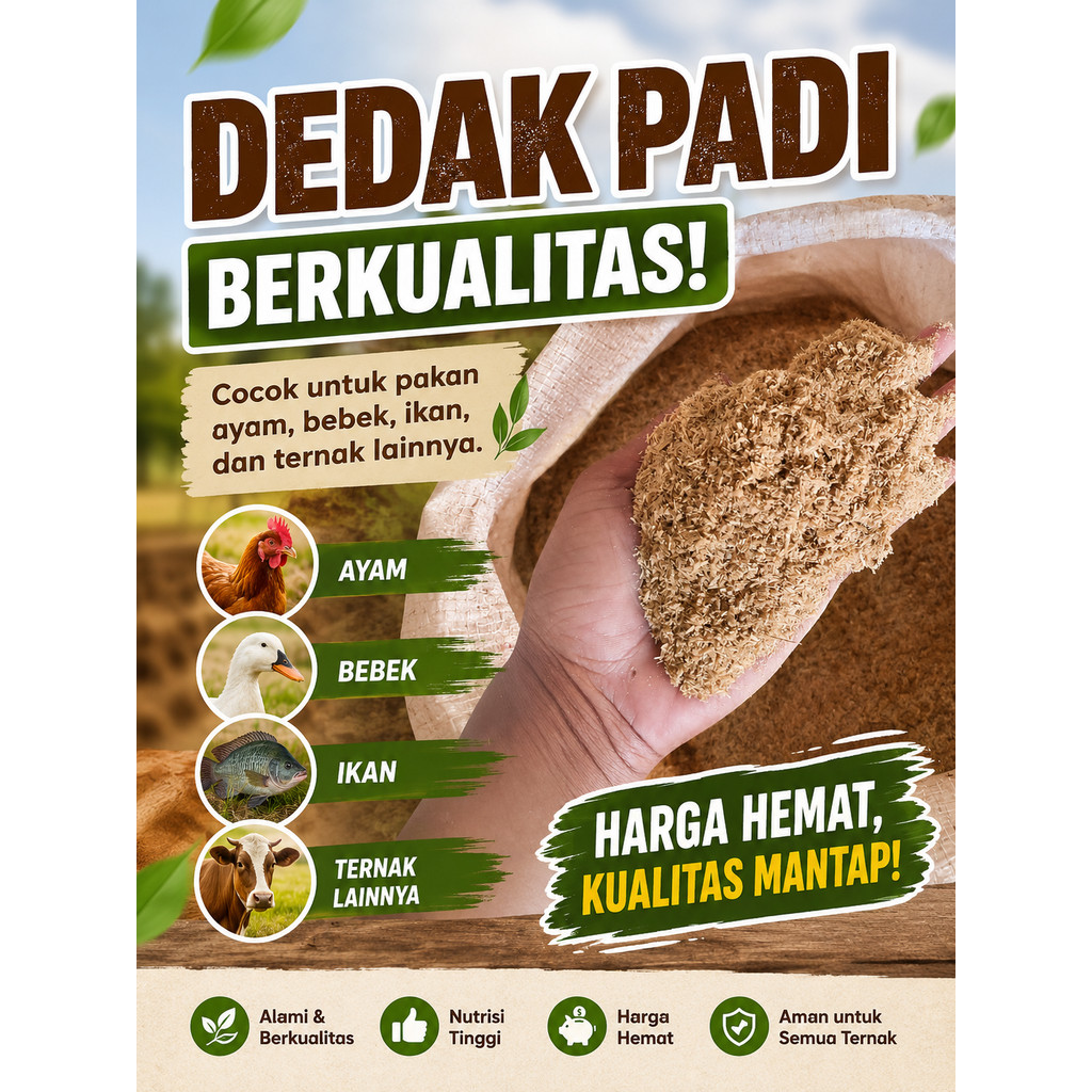 Dedak Padi kasar  Berkualitas Premium | Pakan Ayam, Bebek, Ikan & Ternak | Harga Hemat