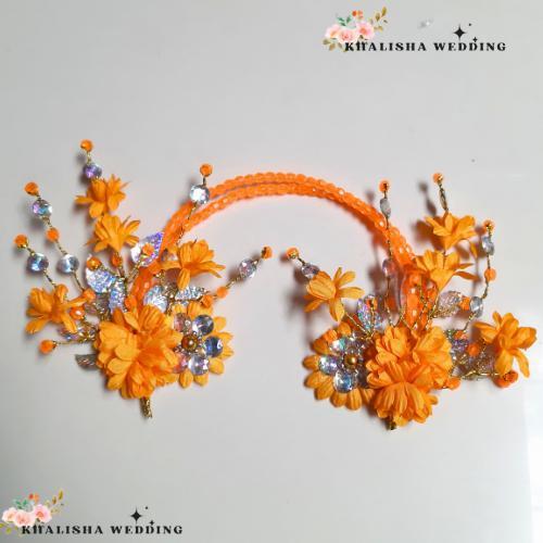 Mahkota Bando korsase bunga mutiara wanita hijab/ Bando hijab/bando bunga - Orange