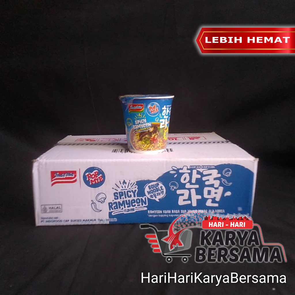 

MAKANAN MI INSTAN POP MIE CUP SPICY RAMYEON ALA KOREA PER KARTON ISI 12'S X 71GR