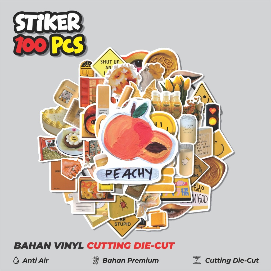 

Terbaru! 50 pcs Stiker Aesthetic Retro Yellow Vintage Dekorasi Lucu Kreatif untuk Notebook, Skateboard, HP