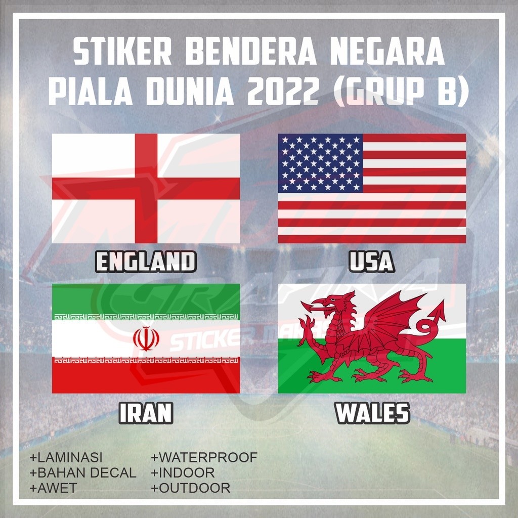 

Stiker Sticker Bendera Negara England Iran Usa Wales Fifa Piala Dunia Grup B Multi Stiker