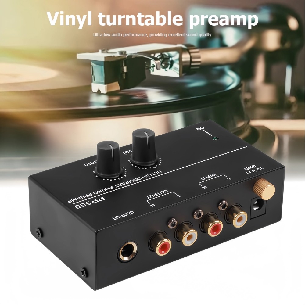 Portable Phono Preamp Preamplifier With Level Volume Control For LP Vinyl Turntable RCA Input 1/4" T