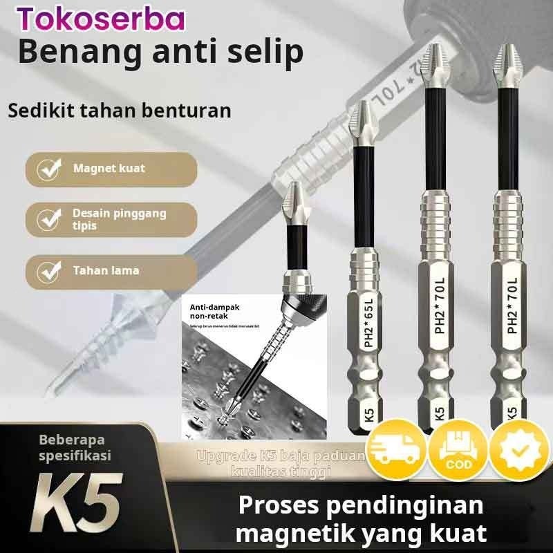 Mata Obeng Magnetik Baja Paduan Anti Selip Mata Bor Panjang 1/4 Hex Shank PH2 Kepala Mata Obeng