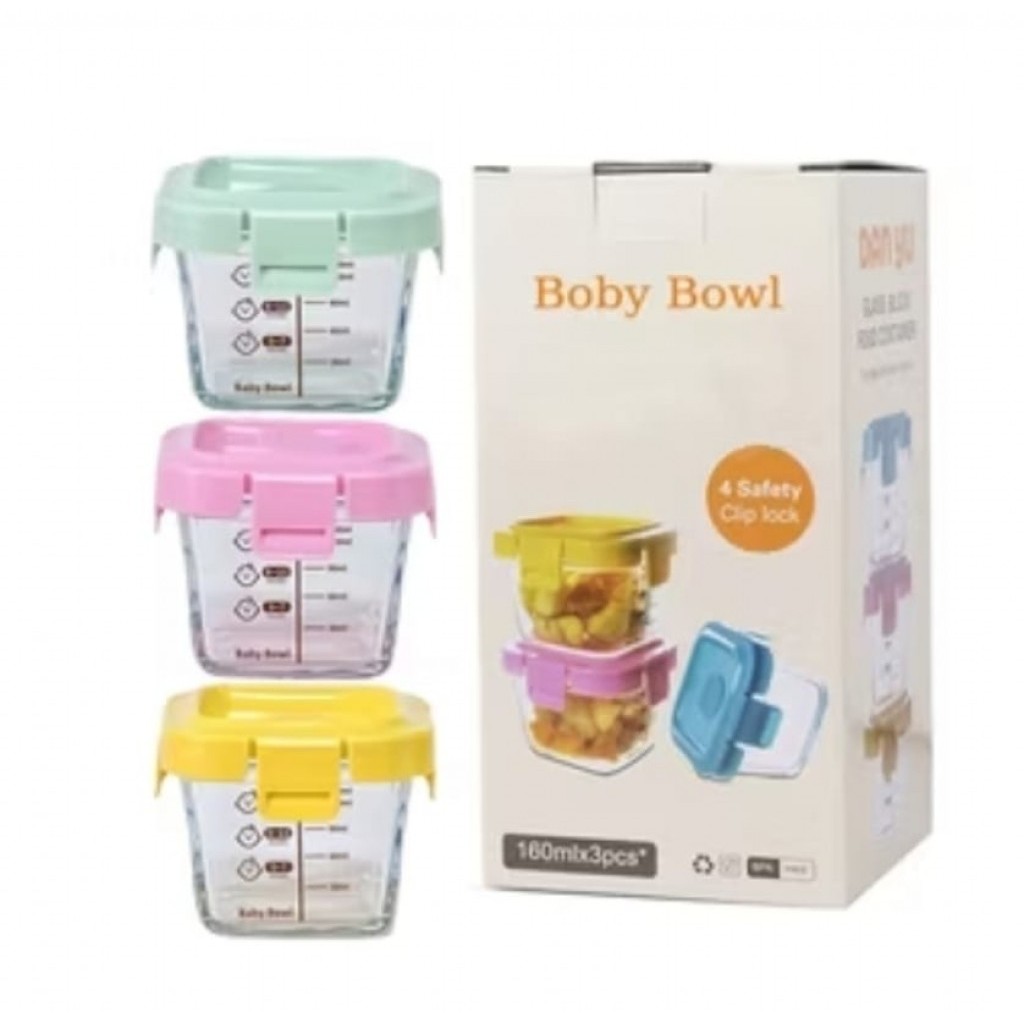 WADAH PENYIMPANAN MPASI ISI 3 PCS BABY FOOD CONTAINER MPASI TEMPAT PENYIMPANAN MPASI KACA FOOD GRADE