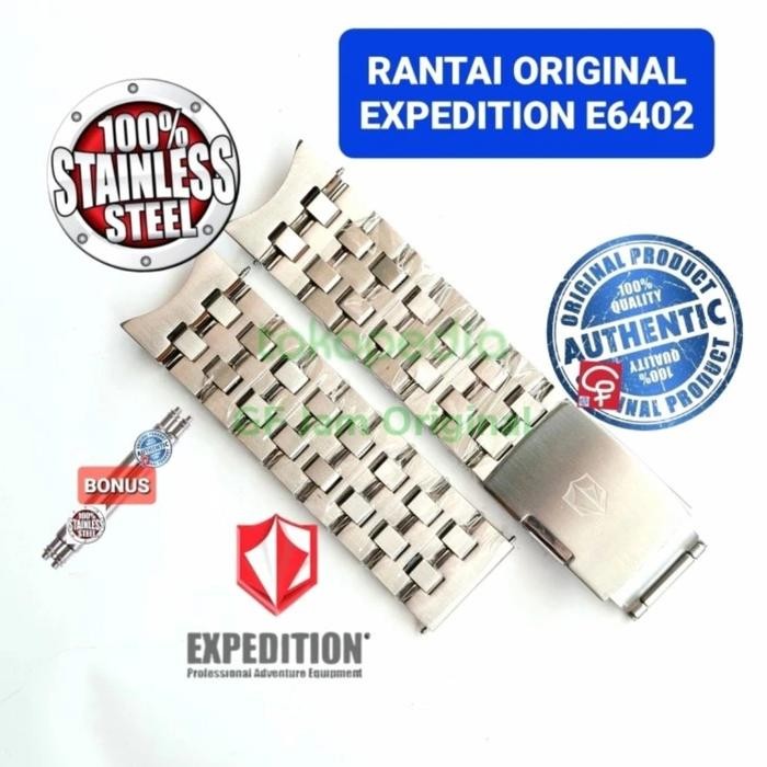 TERMURAH STRAP RANTAI JAM TANGAN EXPEDITION E6402 E 6402 STAINLESS BLACK STEEL - SILVER, E6402MC MAN