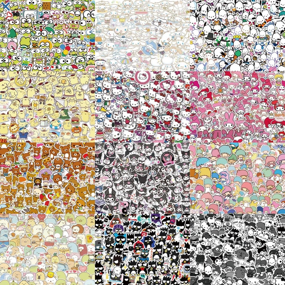

100PCS Sanrio Anime Cartoon Stickers Hello Kitty Cinnamoroll Keroppi Kuromi Suitcase Laptop DIY Cute Sticker Decal Gift