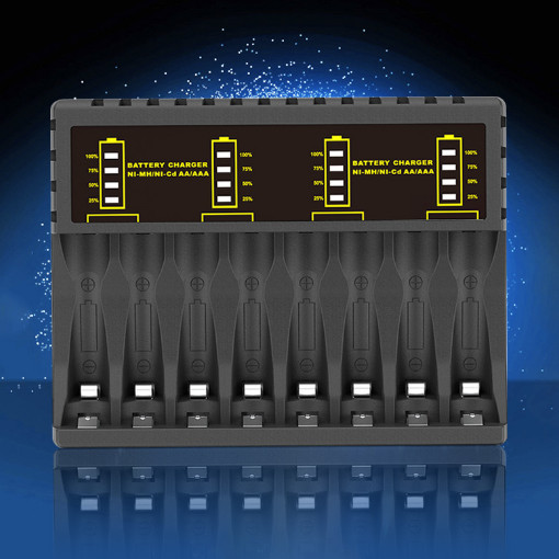 Smart Charger Baterai AA AAA 8 Slot - Cas Batre Isi Ulang via USB, LED Indicator, Cepat & Aman,