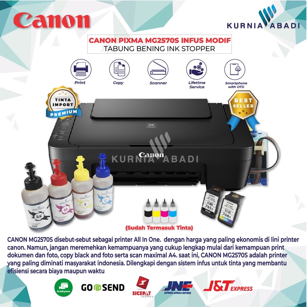 

Printer Canon PIXMA MG2570S Infus Print Scan Copy Inkjet Infus Bening