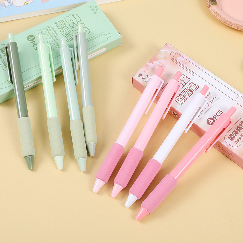 

-JOJU- 1 SET 4 PCS PULPEN GEL MEKANIK 0.5 MM DENGAN BANTALAN PENA NYAMAN WARNA PASTEL TERBARU