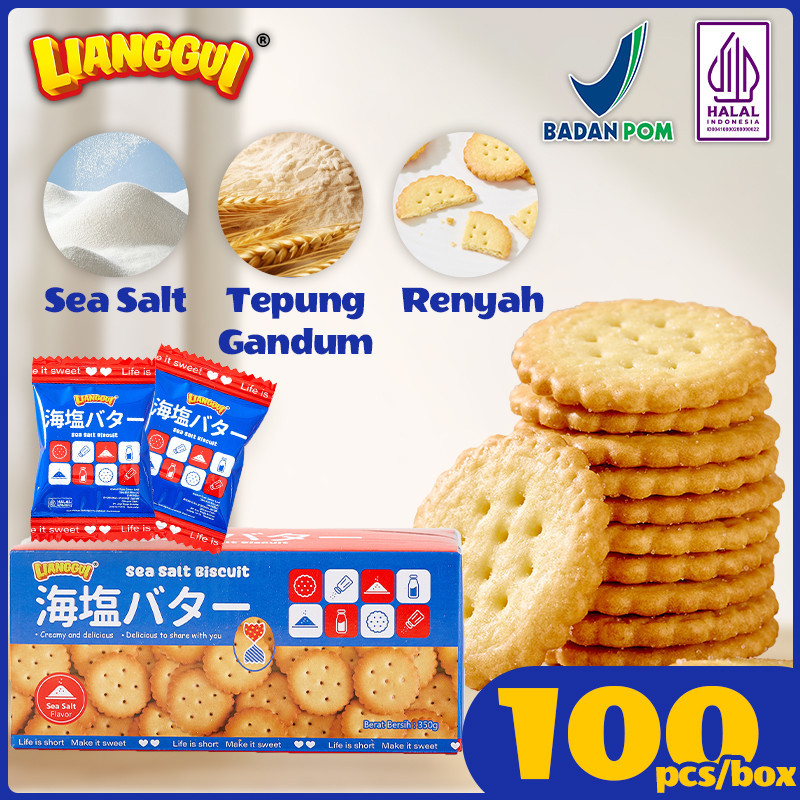 

100pcs Seasalt Biscuit Halal Kue Kering Renyah Gurih Cemilan Sehat untuk Sarapan Lianggui.....