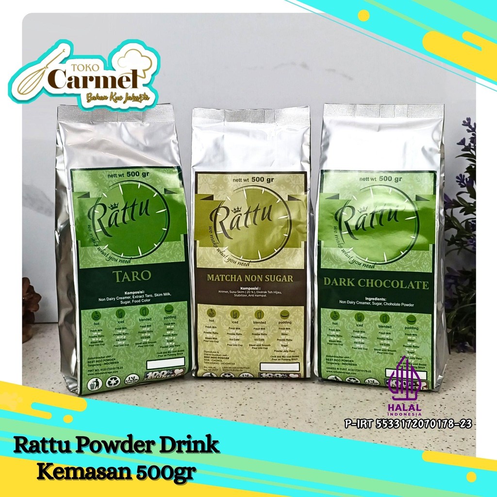 

Bubuk Powder Rattu Beverage 500 gr Dark Coklat Taro Matcha
