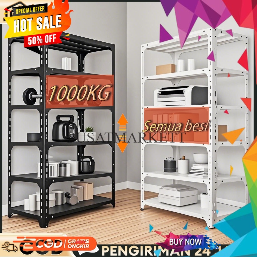 Rak Susun Rak Besi Siku 5 Susun Rak Gudang Rak Besi Siku Lubang Rak Serbaguna 40*120*200