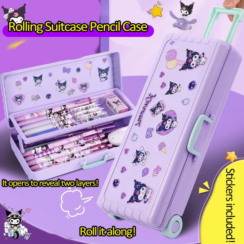 

【In Stock & Fast Shipping】Cartoon Double-Layer Rolling Pencil Case Large Capacity Pencil Case Multifunctional Student Storage Pencil Case Includes Stickers Back-to-School Stationery Gift Cute for Girls