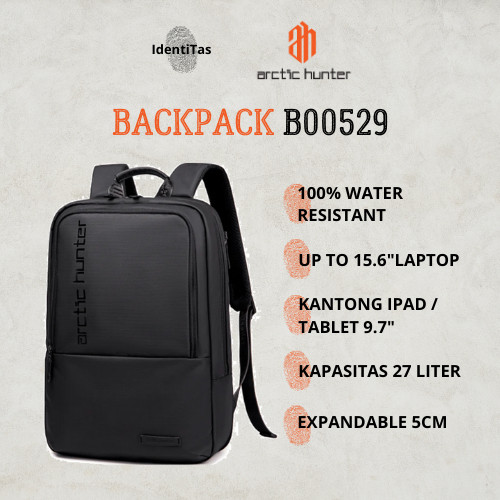 Tas Ransel Pria Wanita Travel 15.6" Tahan Air Hitam Arctic Hunter B00529