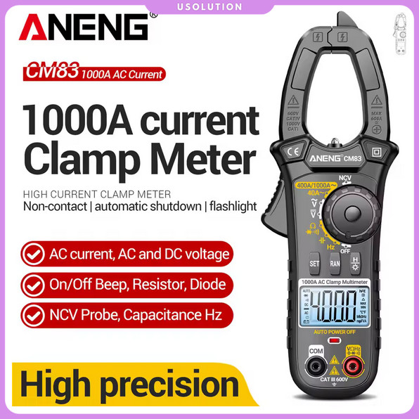 ANENG Clamp Meter Digital Multimeter Multitester LCD Flashlight 1000A - CM83