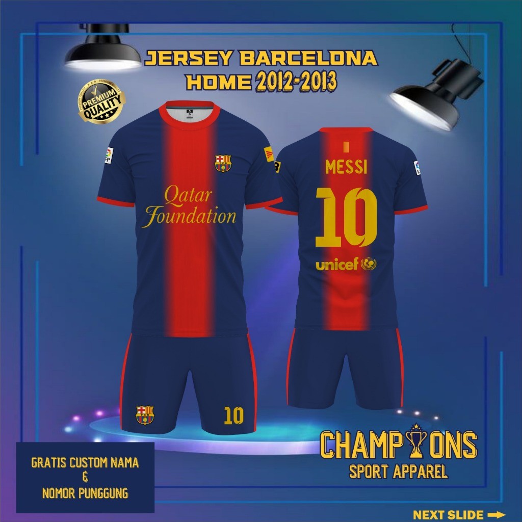 Jersey Klub BARCELONA HOME 2012-2013 Liga Champions UEFA, Jersey Retro Full Printing & Free custom n
