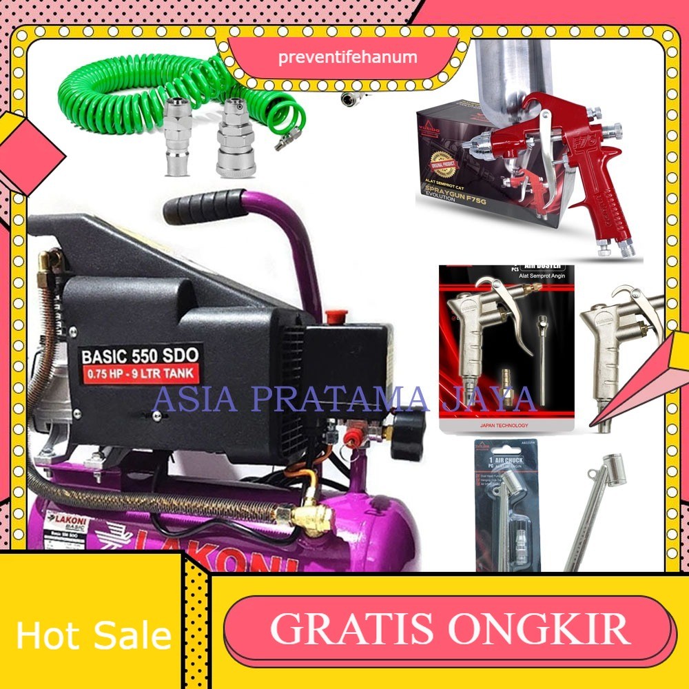 PAKET PREMIUM LENGKAP MURAH (5 ITEM) KOMPRESOR /SELANG KOMPRESOR/ SPRAY GUN Mesin Kompresor Listrik 