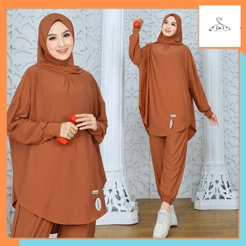 Outfit olahraga HAJENA ~ HIJAB BILQIS SETELAN OLAHRAGA SYAR'I JILBAB  CELANA ONE SET SPORT RENANG SP