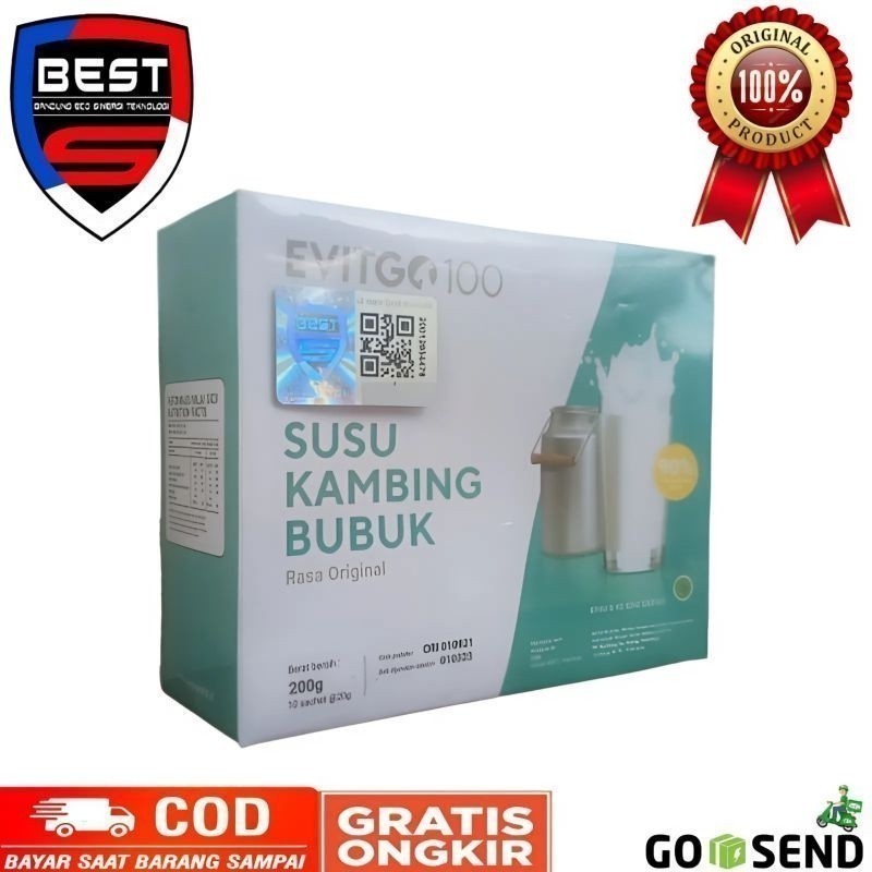 

Evitgo / susu kambing bubuk original 100% ,bpom 1 box isi 10 sachet.