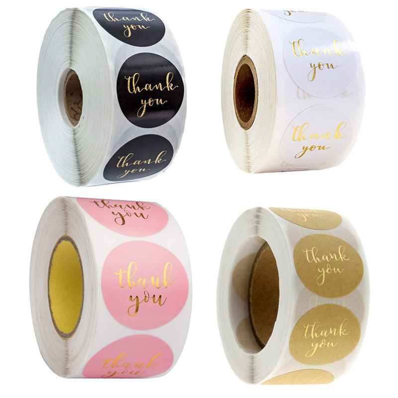 

500pcs Round Labels Kraft Paper Thank You Sticker Dragees Candy Bag Flower Gift Box Cake Boxes and Packaging Wedding Stickers