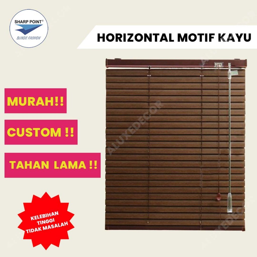 Venetian Blind Motif Kayu Premium Super Sharp Point - Tirai Kerai Gulung Jendela Aesthetic