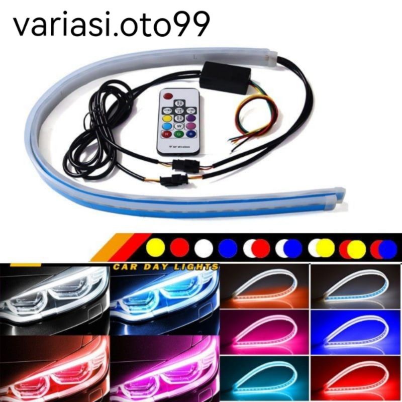 HM8 - LAMPU ALIS LED DRL SLIM RGB REMOT SEN RUNING LAMPU ALIS MOBIL MOTOR 30CM 45CM 60CM 12VOLT HRG 