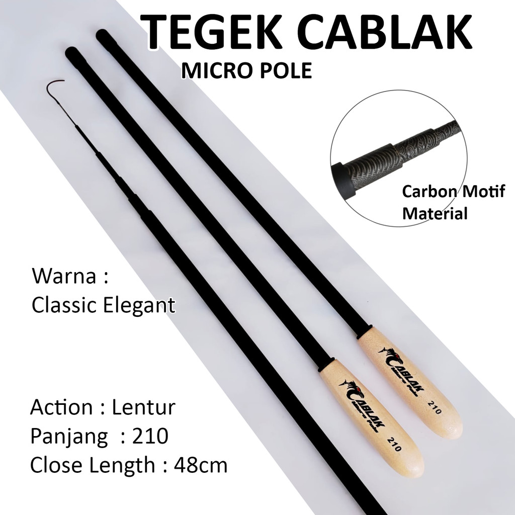 Joran Tegek Cablak 210 Cm Carbon Micro Pole Ruas Pendek Microfishing Pancing Tanago Lentur