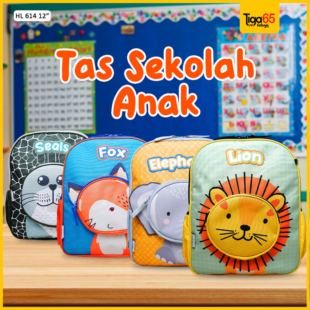 HILARIOUS KIDS Bacpack / Tas Sekolah Anak TK / Ransel Gambar Hewan 3D 614 12Inch