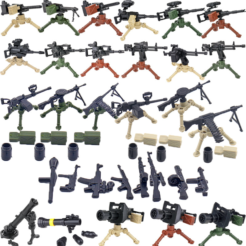 WW2 Soler Figure Weapon Buig Blocks M252 Mortar Gatling Heavy Maine Gun MG34 Browning Bricks Militar