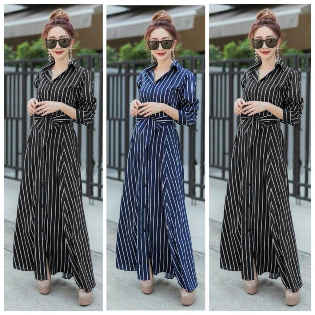 1114 gamis rayon / maxy dress salur bahan katun rayon fit to XL LD 100cm gl / longdress stripe korea