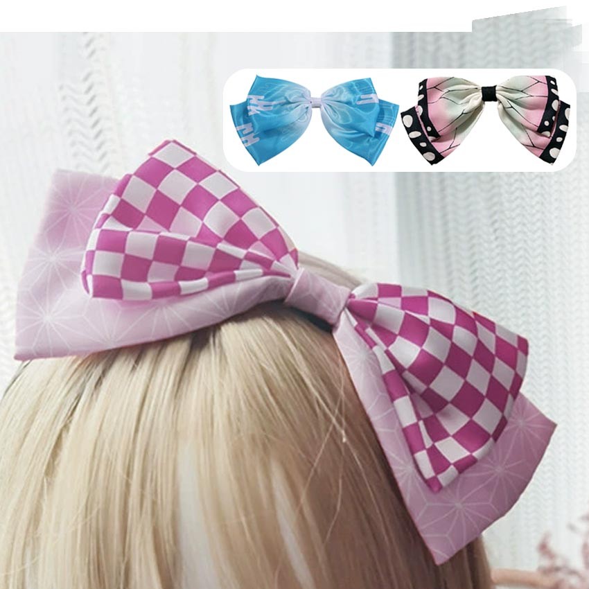 Pita Ribbon Kimetsu No Yaiba – Bow dengan motif bunga cerutu, cocok Shinobu, Nezuko, Tokito cosplay.