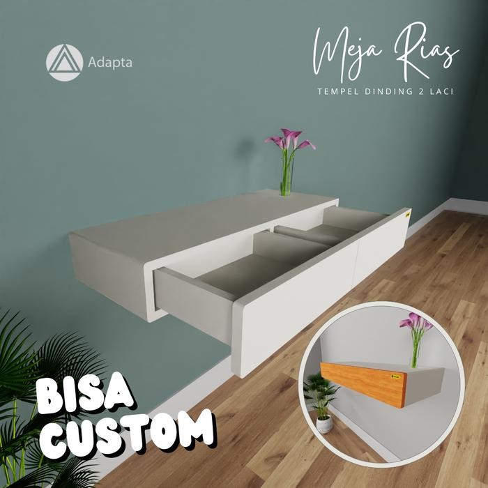 Adapta - Meja Rias Tempel Dinding - Meja Rias Gantung Dinding Dengan 2 Laci Dan Rel Double Track - C